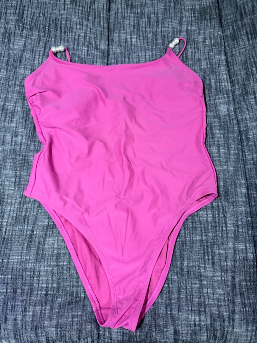 Shade & Shore Pink Swimsuit with Pearl Strap Detail